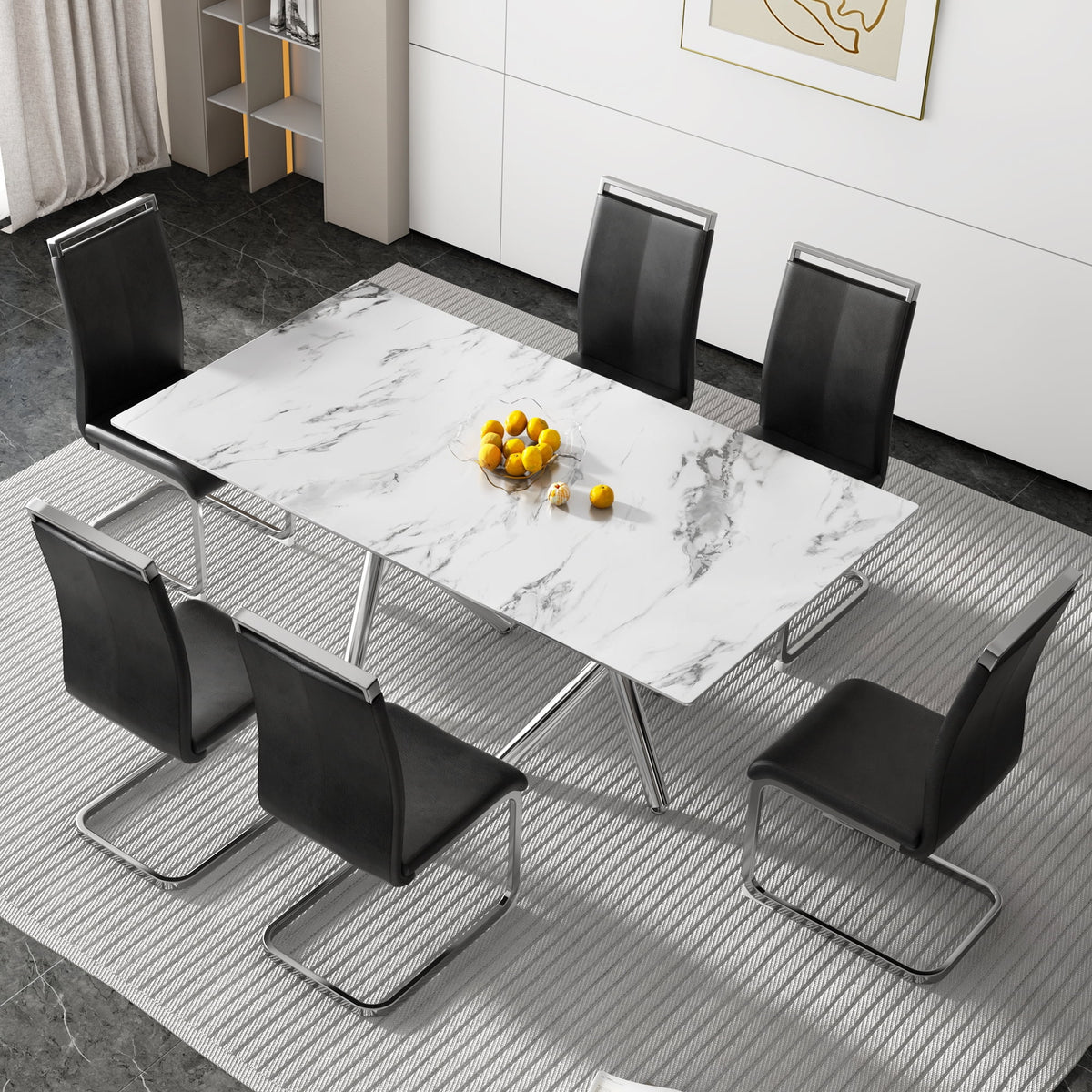 Rectangular Glass Dining Table for 6-8 People with Tempered Glass Top and Silver Metal Legs E722750
