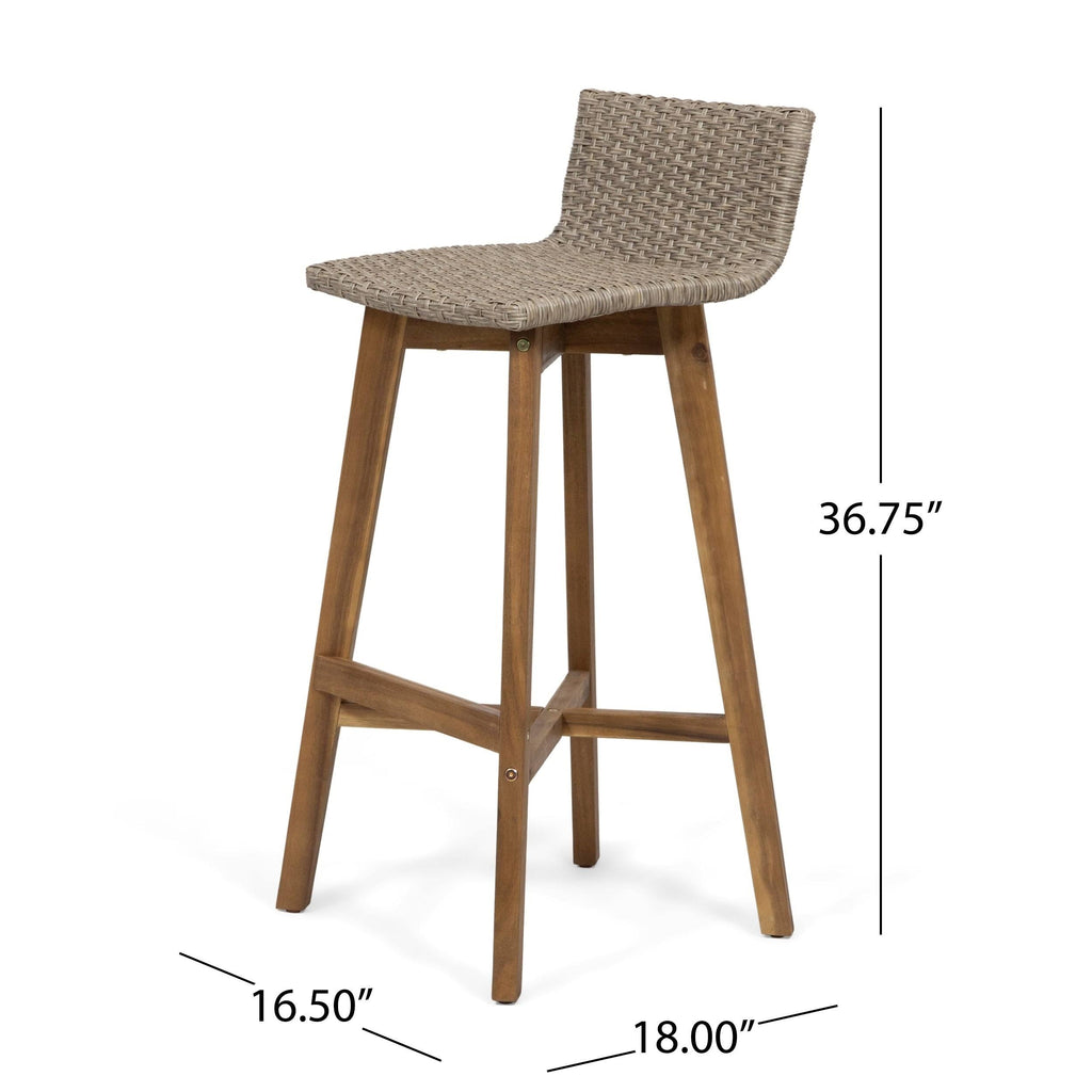 4pk Acacia Wood Wicker Patio Barstools Brown X854