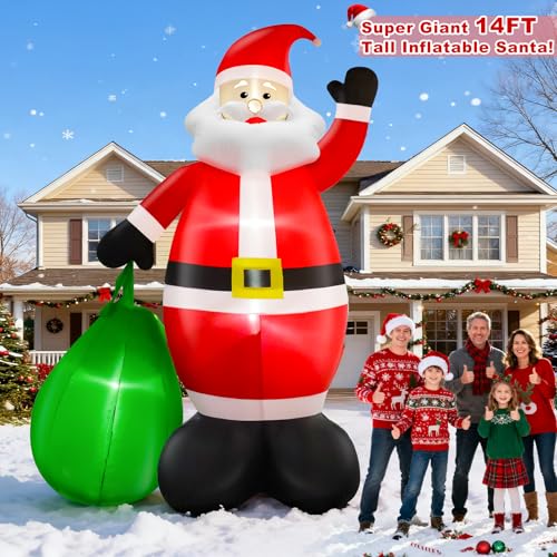 14 Ft by 8.5 Ft Giant Christmas Inflatable Santa Claus with Gift Bag Outdoor Decorations F12027