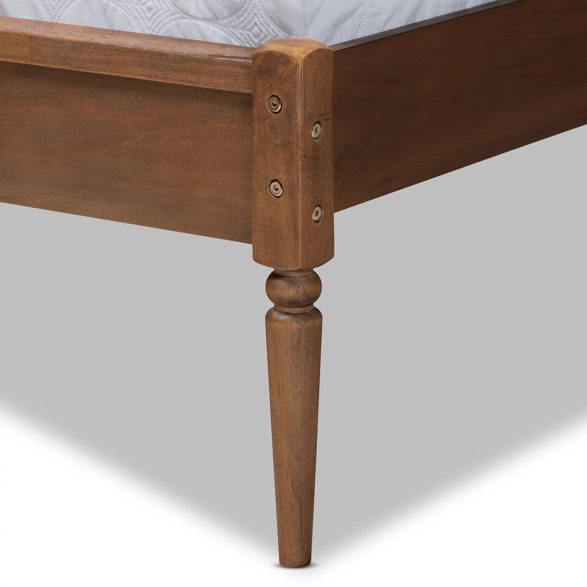 Walnut Brown Wood and Synthetic Rattan Queen Size Platform Bed A389659