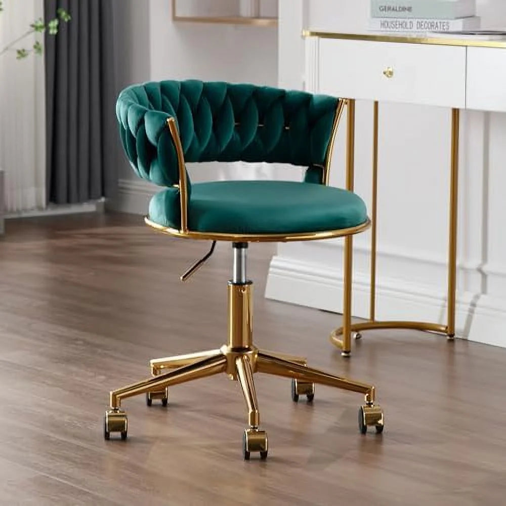 Dark Blue Velvet Desk Chair with Wheels W1354