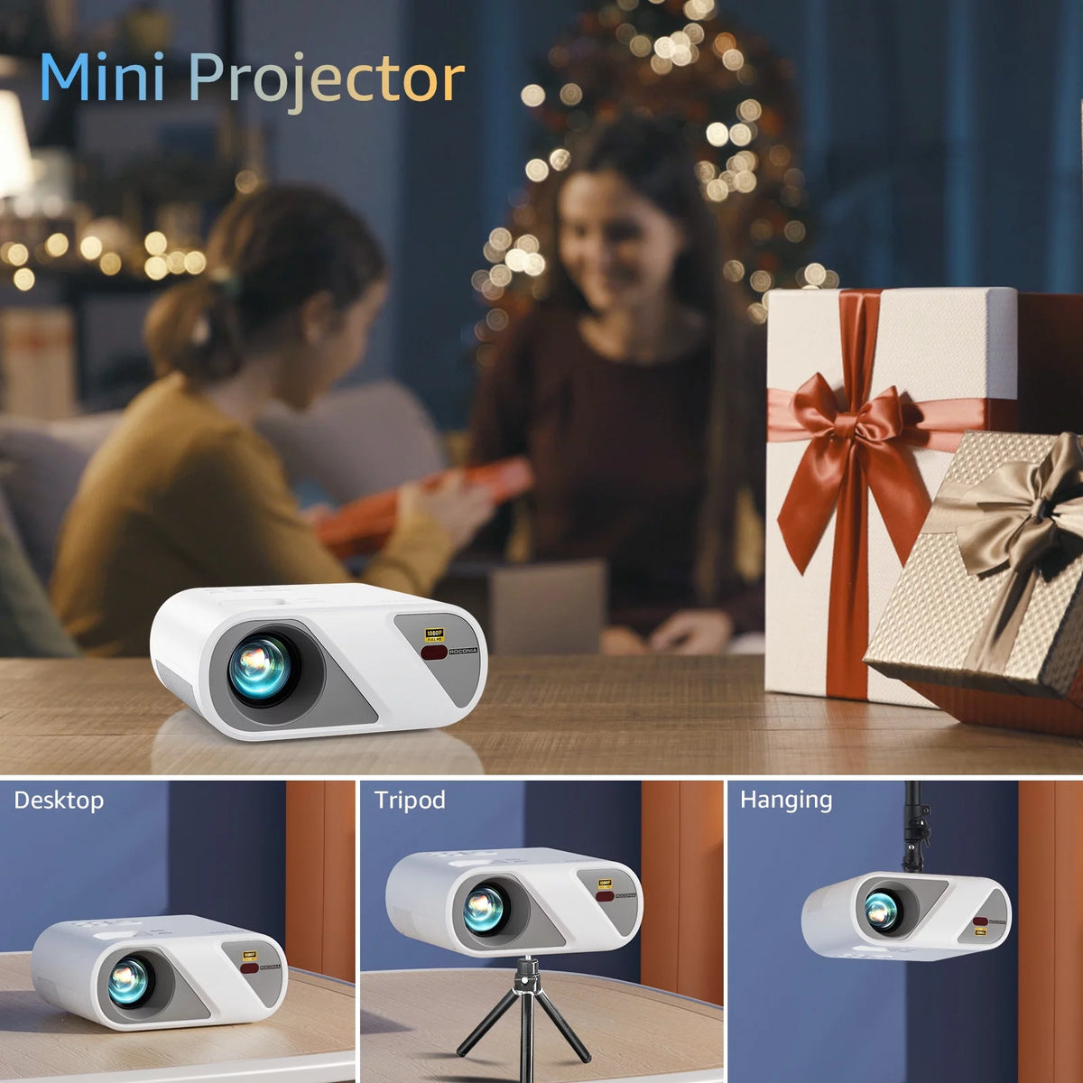 5G Wifi Mini Projector with 100 Projector Screen, Full HD 1080P, Black Q4319
