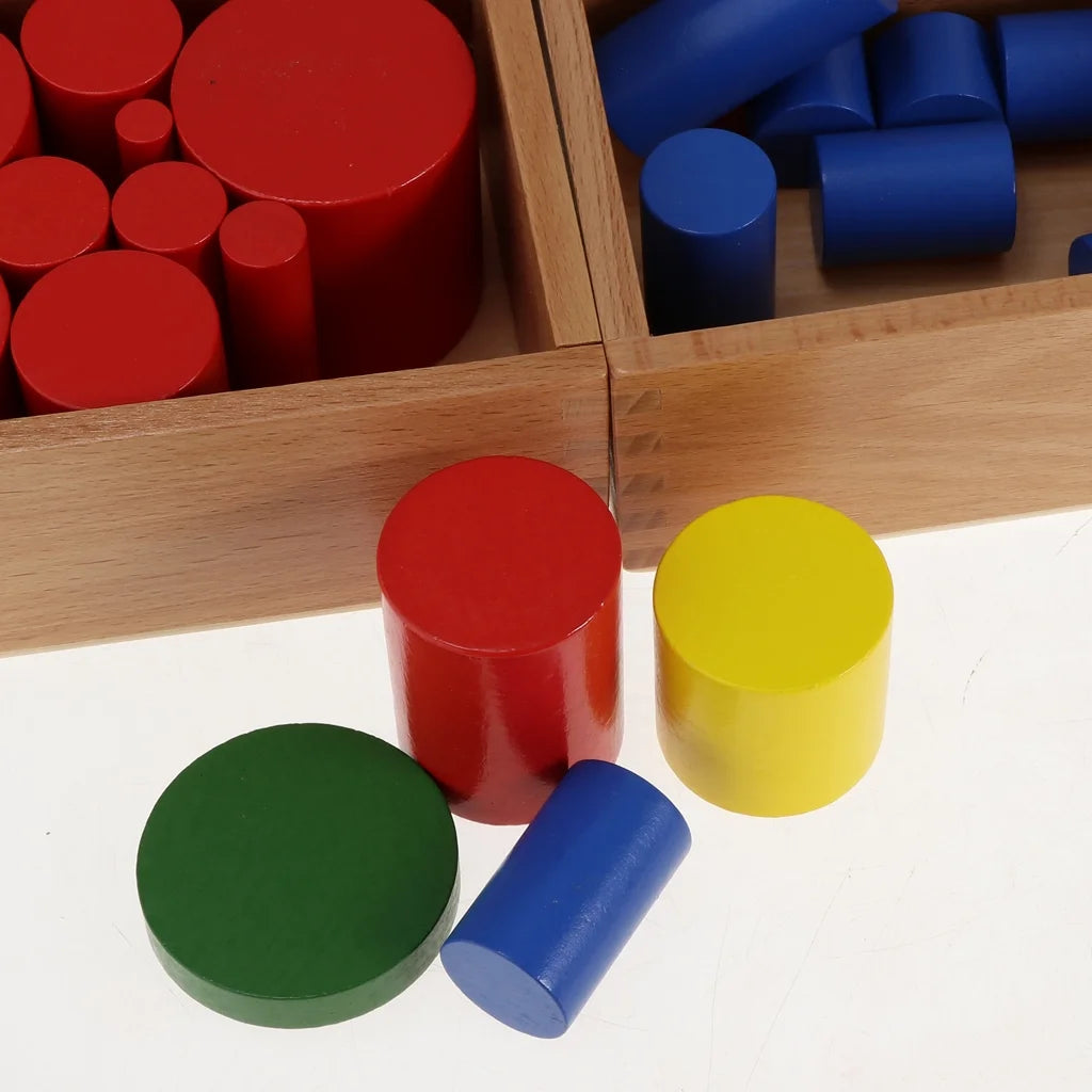 4 Sets Beechwood Montessori Knobless Cylinder Blocks Wooden Toy A893581