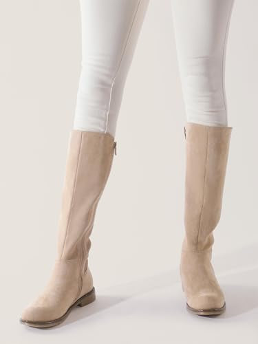 Knee High Boots Flat Low Heel Stretchy Round Toe with Side Zipper B976482