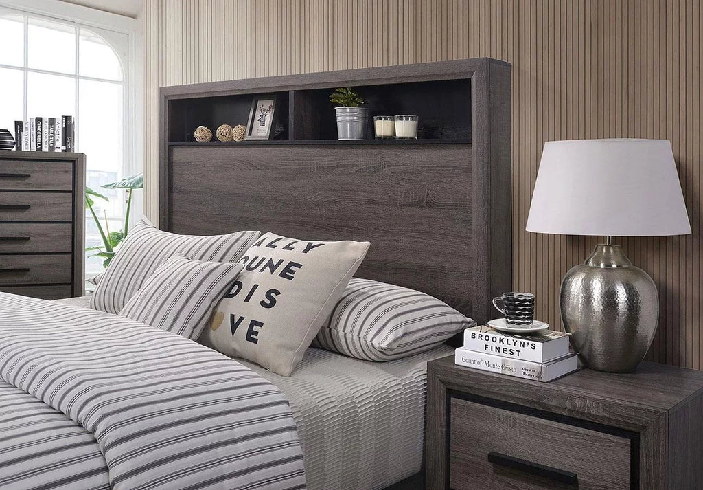 Contemporary Gray Wood King Bedroom Set 6pcs I506673