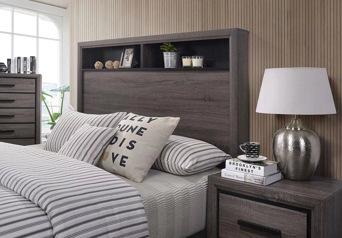 Contemporary Gray Wood King Bedroom Set 6pcs I506673