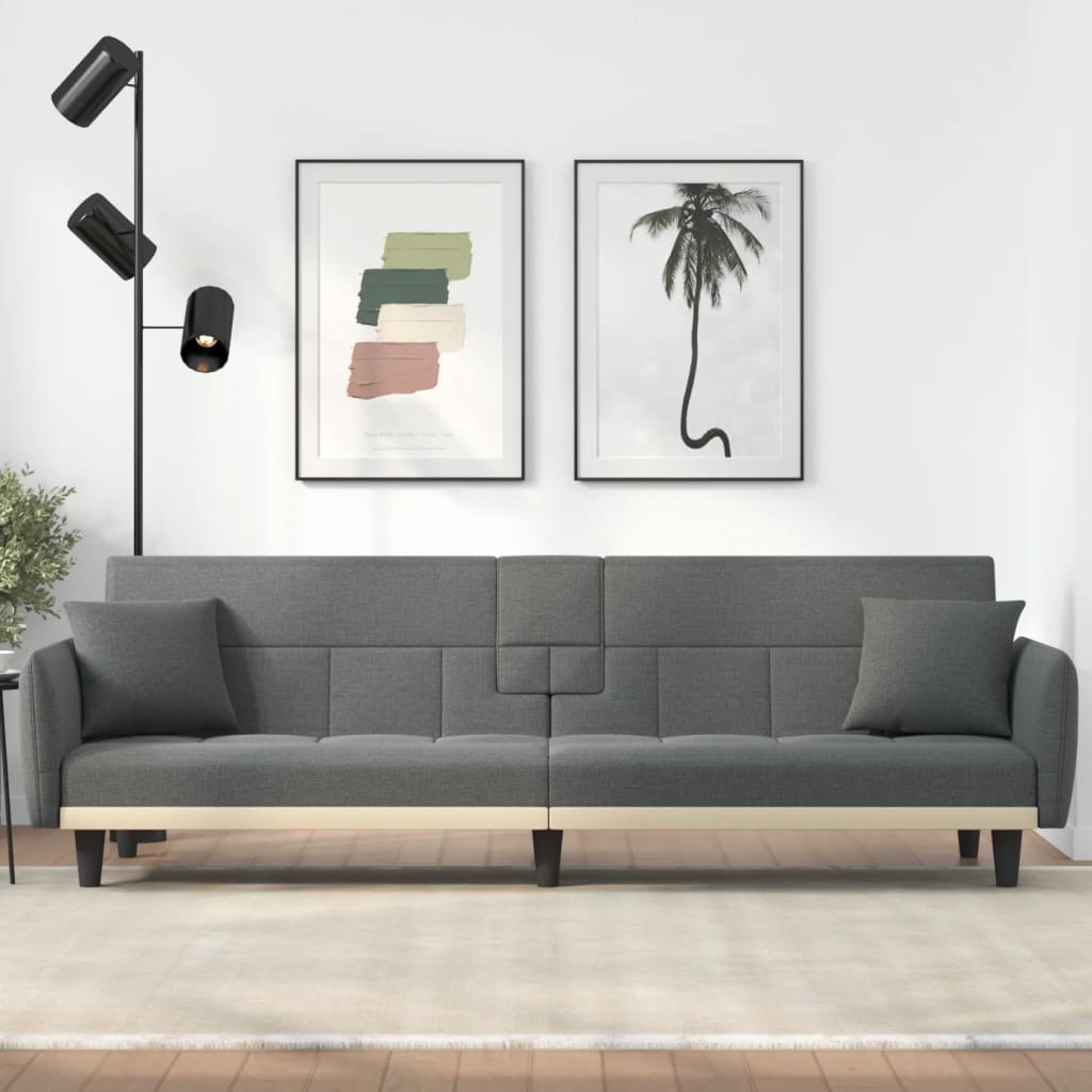 Dark Gray Fabric Sofa Bed with Cup Holders L334734