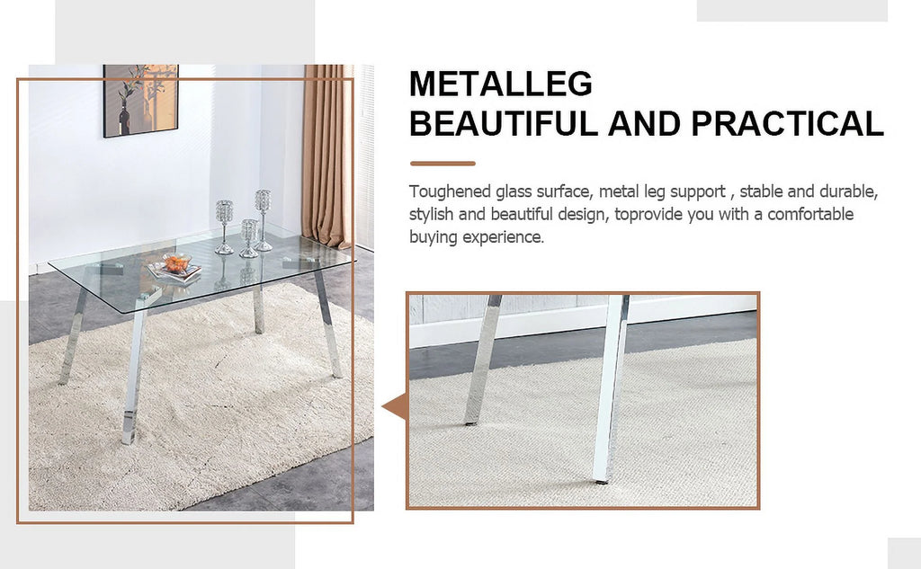 Rectangle Glass Dining Table with Metal Base Q986