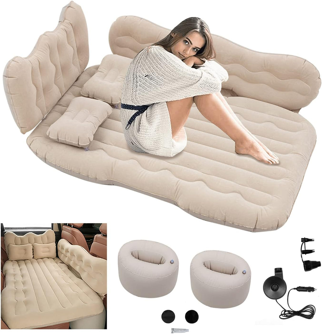 Beige Inflatable Car Air Mattress with Air Pump H404