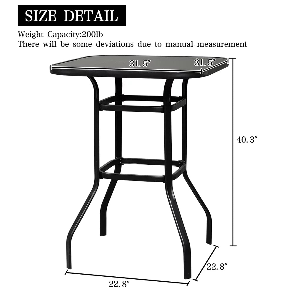 31"x 31" x 40" Black Wrought Iron Glass Bar Table M123039