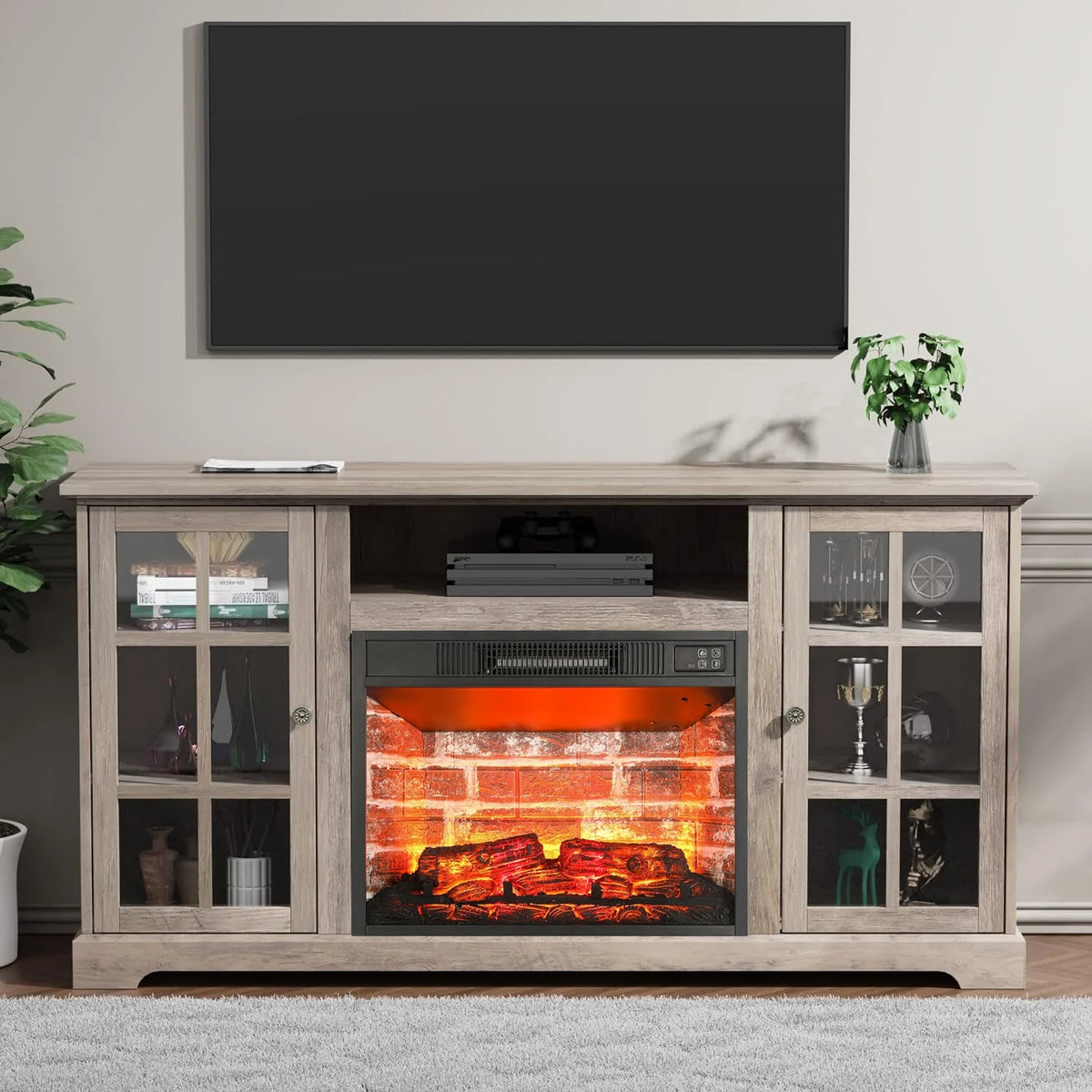 White Fireplace TV Stand T399