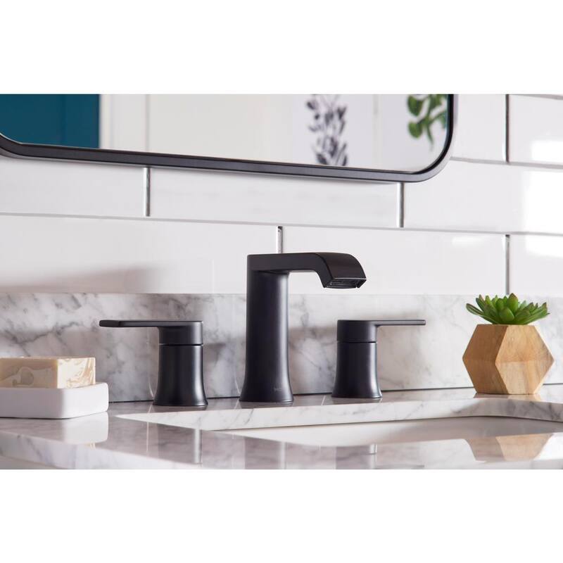 8 in. Widespread Double Handle Bathroom Faucet with Drain in Matte Black 2-Pack V150