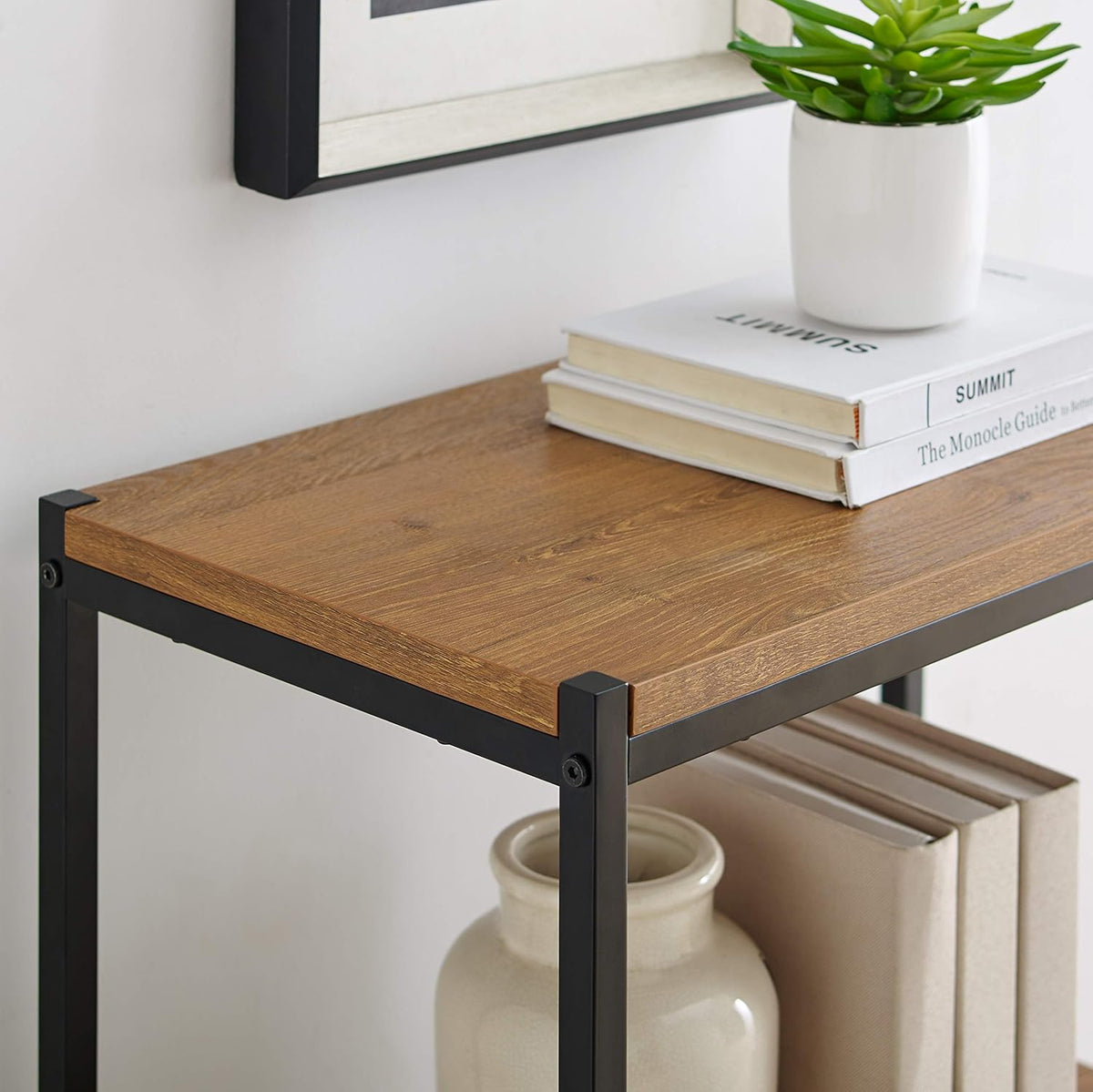 3 Tier Rustic Industrial Bookshelf with Open Shelves A2604
