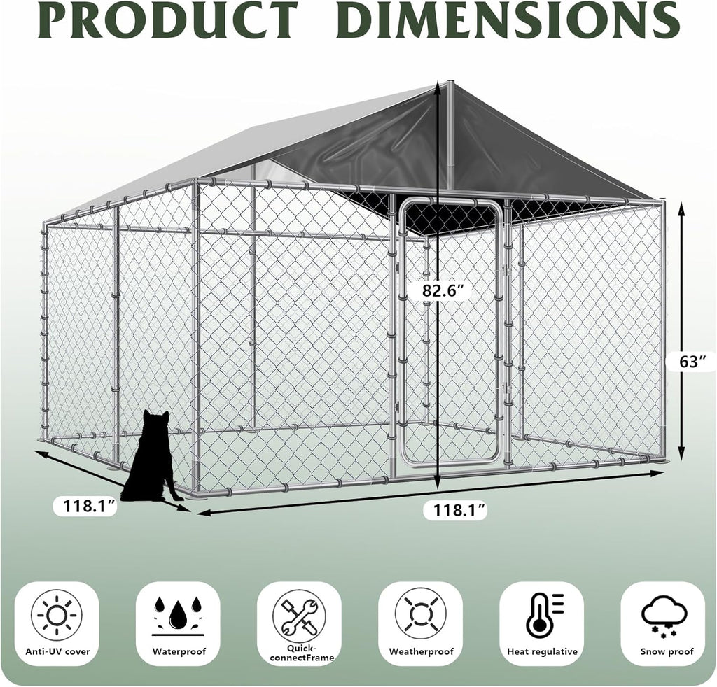 10x10x7FT Large Outdoor Dog Kennel with Roof H7070