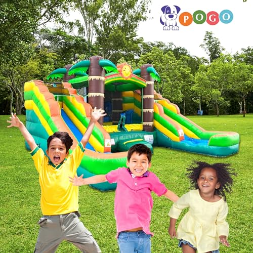 Tropical Inflatable Bounce House with Double Water Slides, 16.5 x 15 x 11 Foot A167