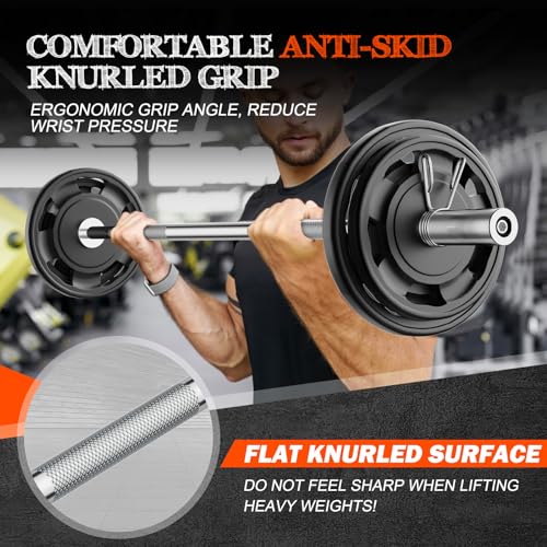 57" Olympic Barbell Bar, 2" Standard Straight Barbell Bars with 2 Spring Collars W151187