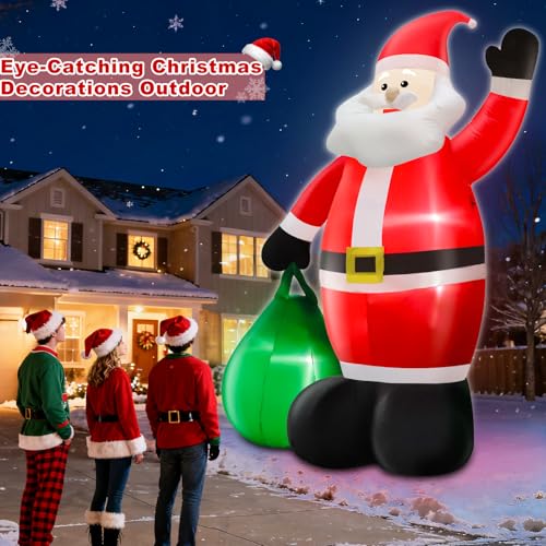 14 Ft by 8.5 Ft Giant Christmas Inflatable Santa Claus with Gift Bag Outdoor Decorations F12027