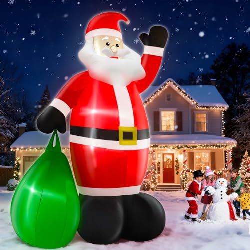 14 Ft by 8.5 Ft Giant Christmas Inflatable Santa Claus with Gift Bag Outdoor Decorations F12027
