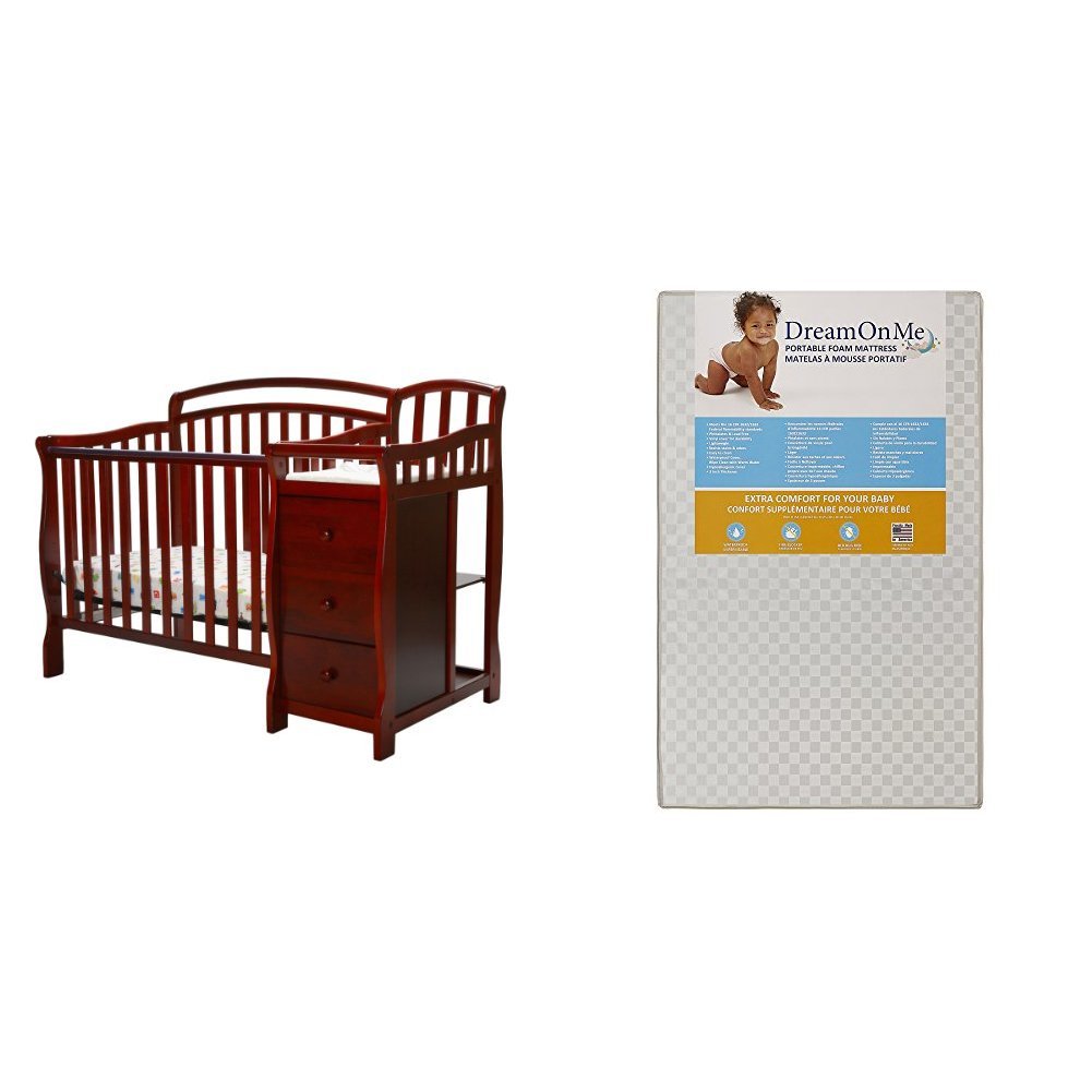 4 in 1 Mini Crib and Dressing Table Combo with 3 Portable Crib Mattress, White R2362