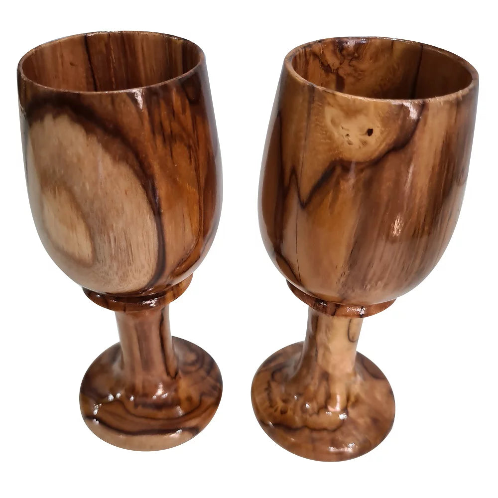 Rustic Dark Brown Wooden Wine Glass Goblet Drinkware Cup Set of 2 B810029