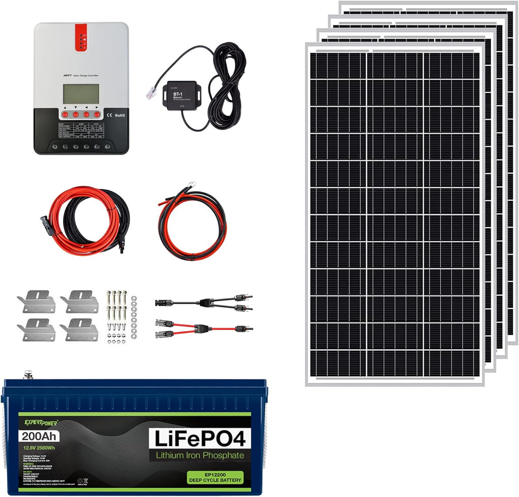 2.5KWH 12V LiFePO4 100Ah Solar Power Kit with 400W Mono Solar Panels, 30A MPPT Charge Controller, 3KW Pure Sine Wave Inverter S1372