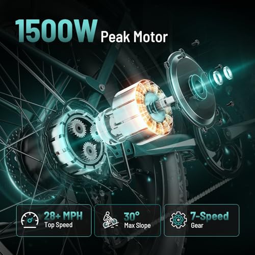 Electric Bike with 1500W Peak Motor, 48V 15Ah Battery, 26'' x 4'' Fat Tire U1809