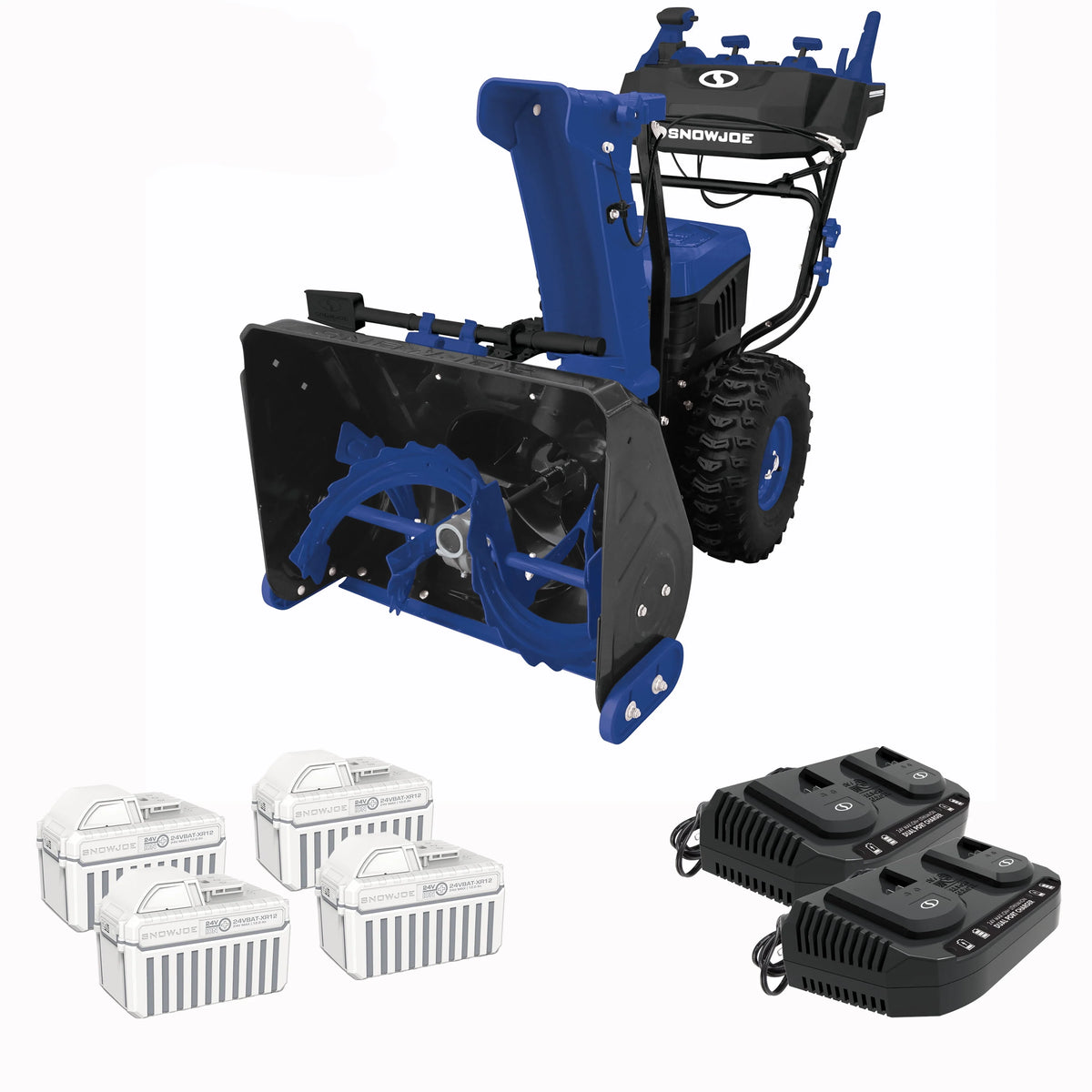 96V 24 Cordless Self-Propelled Dual-Stage Snow Blower with 4 x 12-Ah Batteries & 2 x Chargers Q355