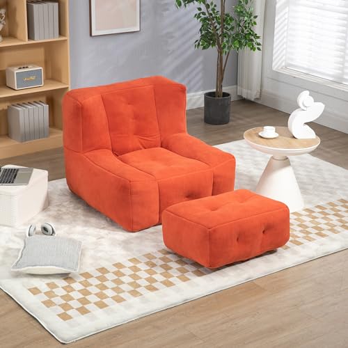 White Microfiber Memory Foam Bean Bag Chair with Footstool J953