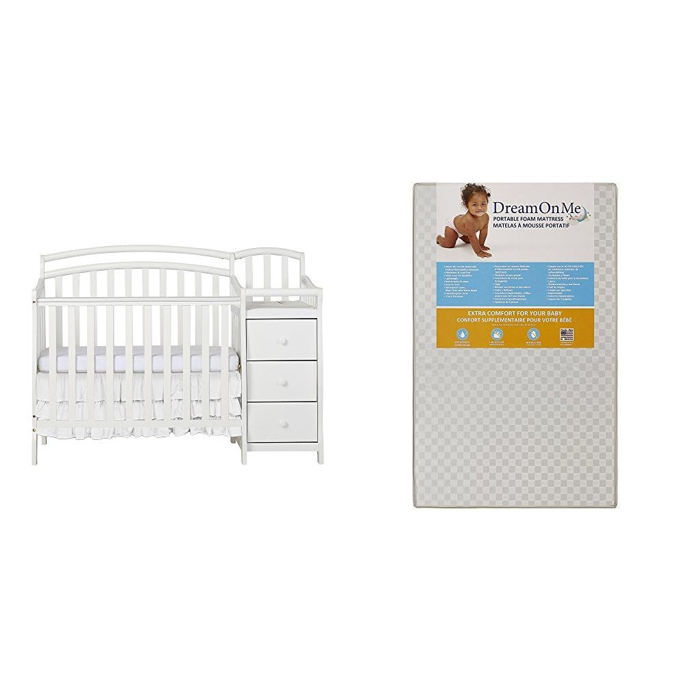 4 in 1 Mini Crib and Dressing Table Combo with 3 Portable Crib Mattress, White R2362