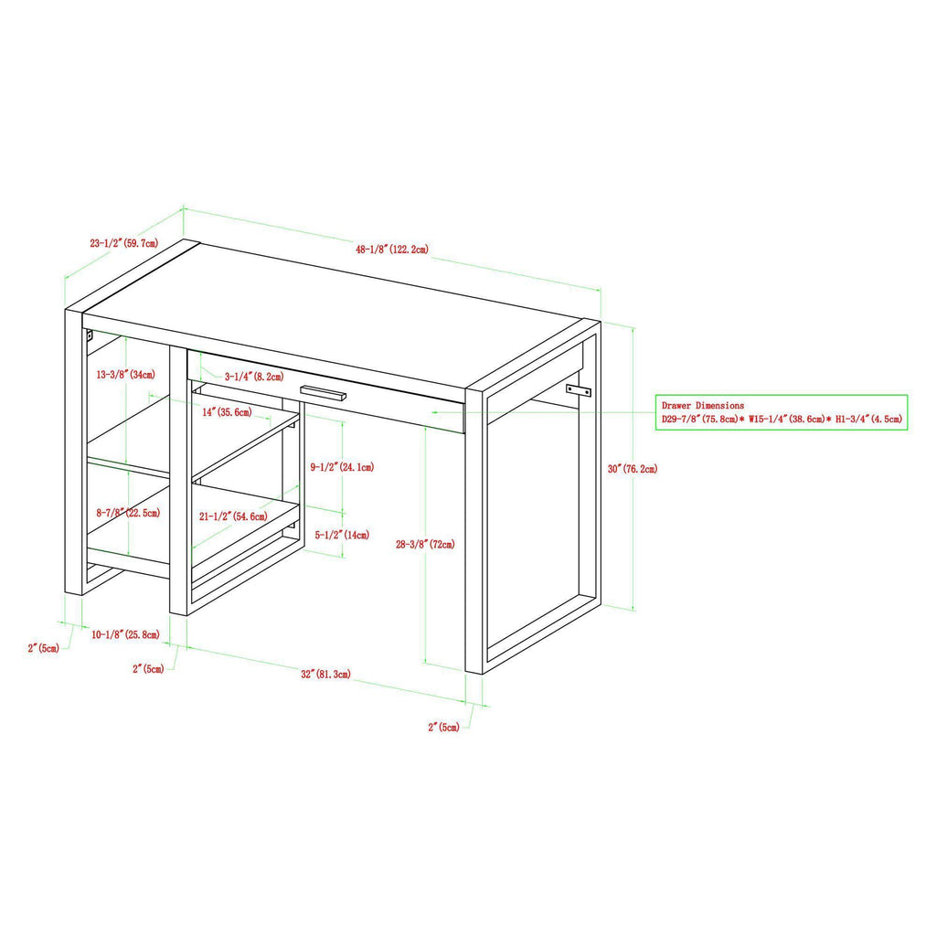 48x22 Industrial Farmhouse Tech Desk with USB Dark Walnut P5533