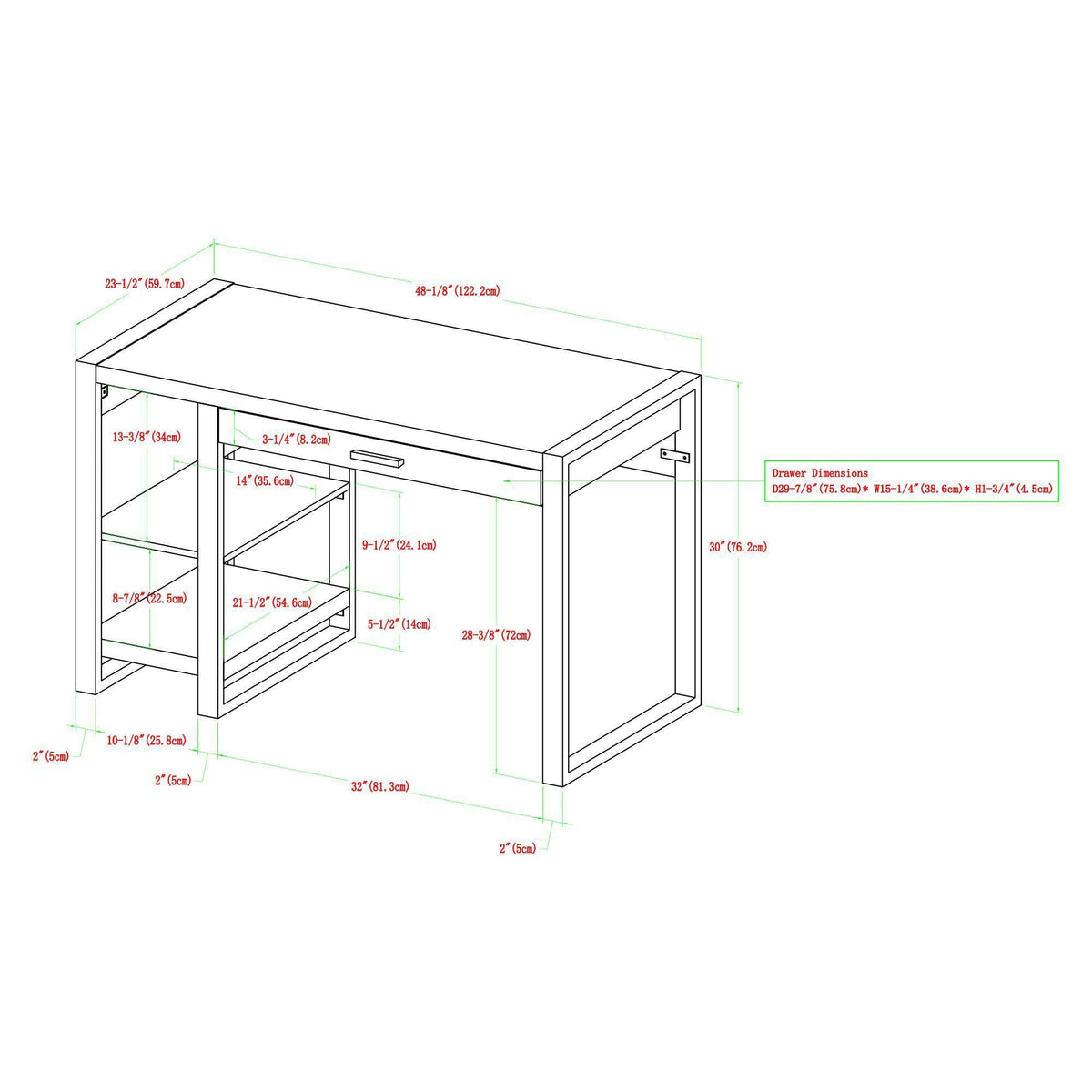 48x22 Industrial Farmhouse Tech Desk with USB Dark Walnut P5533