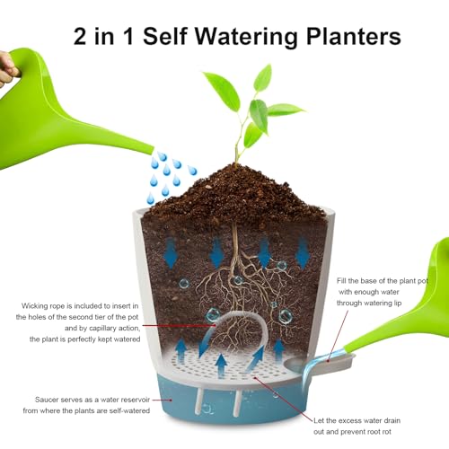 8/7/6.5/6/5.5/5 Inch White Self Watering Plastic Planters W463