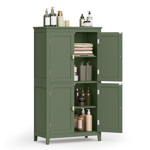 Forest Green 4 Door Freestanding Bathroom Storage Cabinet with Adjustable Shelves V5216