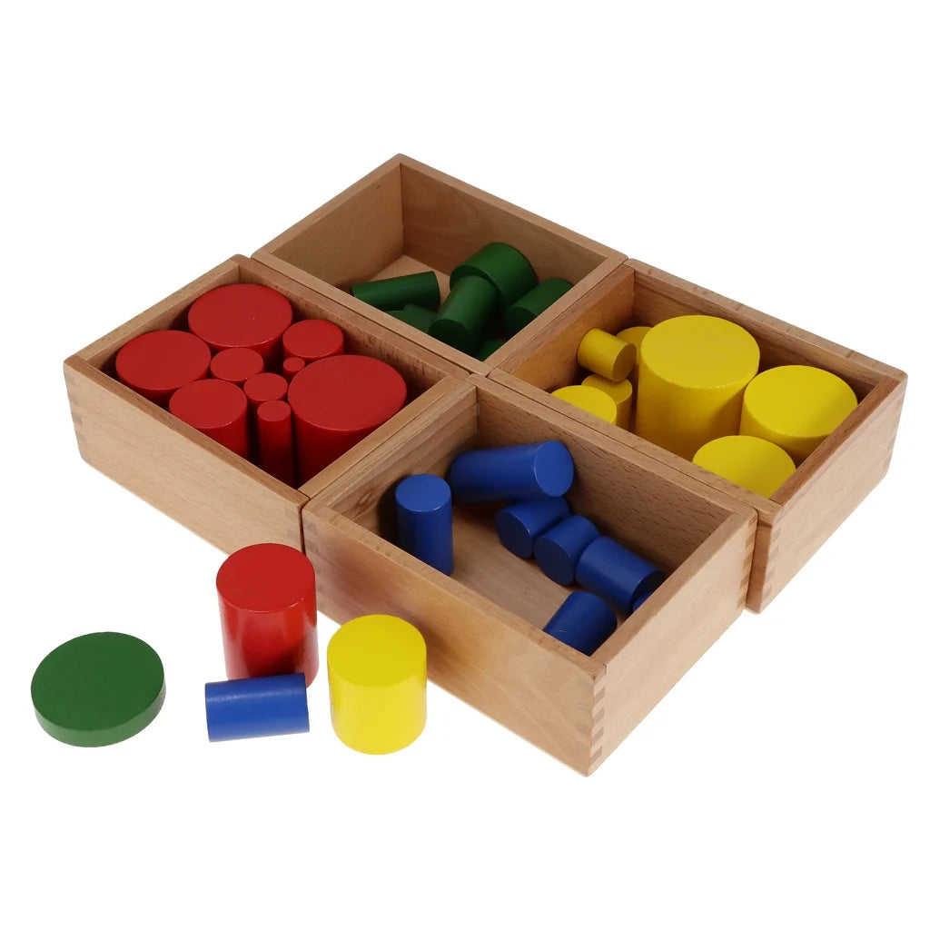 4 Sets Beechwood Montessori Knobless Cylinder Blocks Wooden Toy A893581