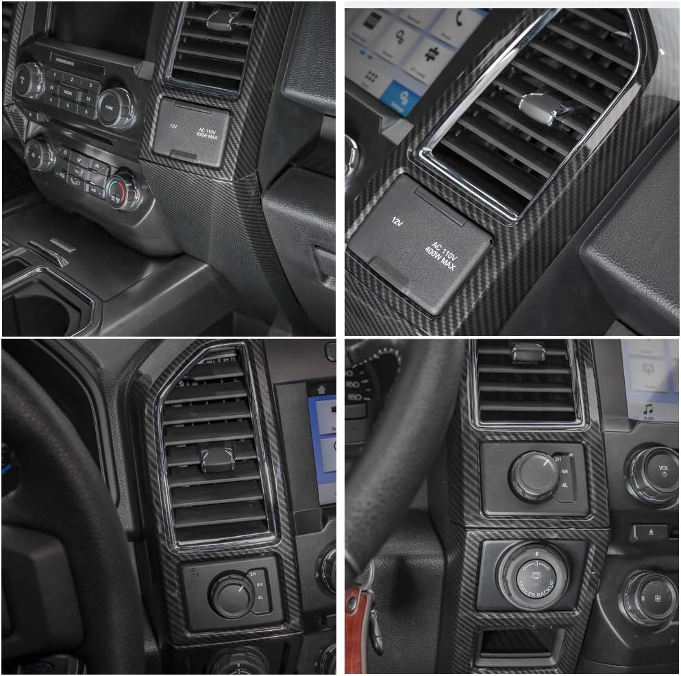 Carbon Fiber Central Console Air Conditioner Panel Trim 5pcs Y5401