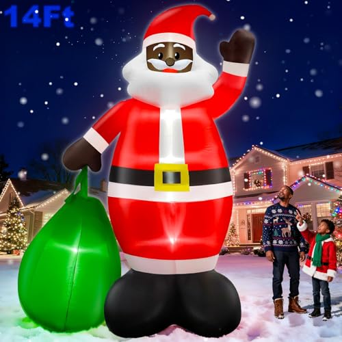 14 Ft by 8.5 Ft Giant Christmas Inflatable Santa Claus with Gift Bag Outdoor Decorations F12027