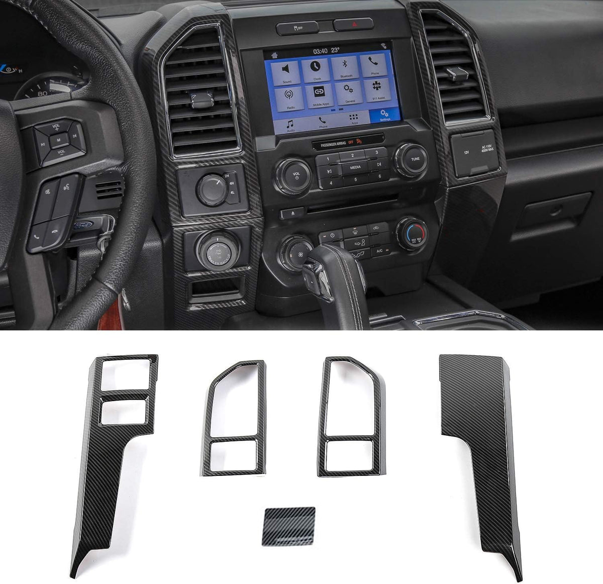 Carbon Fiber Central Console Air Conditioner Panel Trim 5pcs Y5401