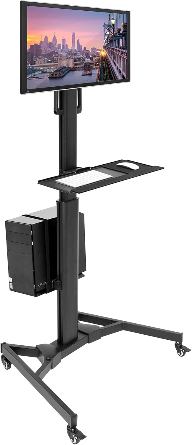 Adjustable Mobile Dual Monitor PC Workstation Cart with Keyboard Tray N375335