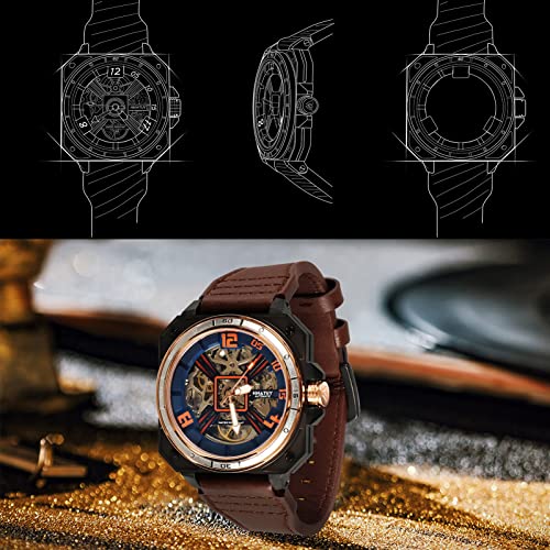 Automatic Skeleton Mechanical Self Winding Leather Strap Wrist Watch N958195