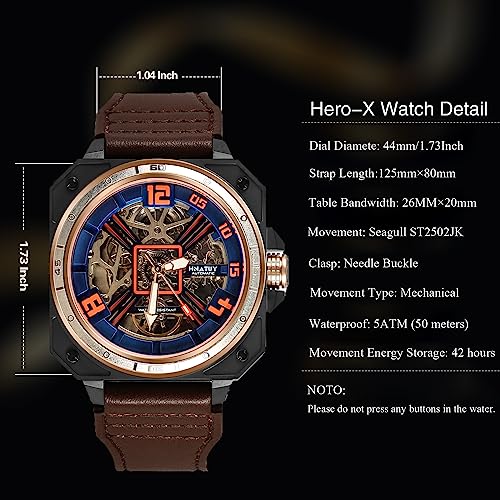 Automatic Skeleton Mechanical Self Winding Leather Strap Wrist Watch N958195