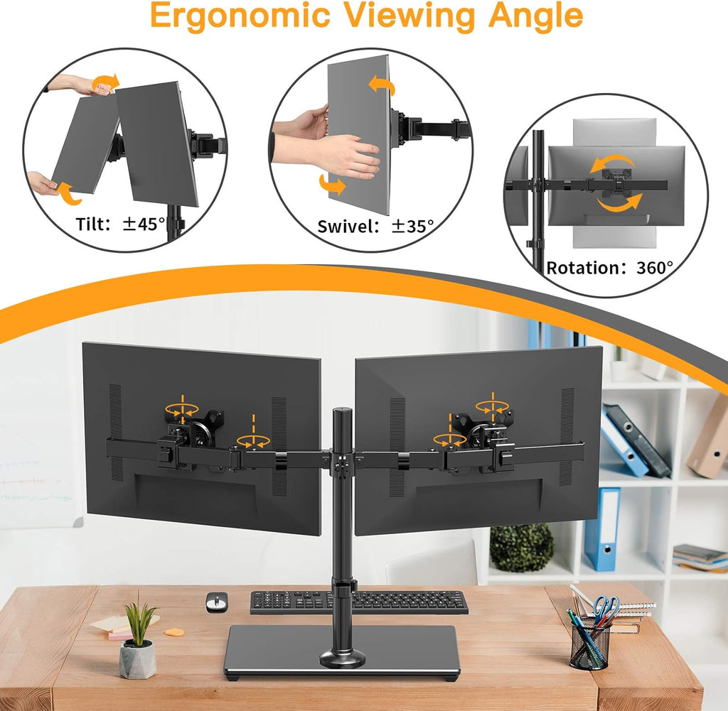 Dual Monitor Stand with Glass Base, Height Adjustable Two Arm Monitor Mount, Heavy Duty, Pack of 2 H22079