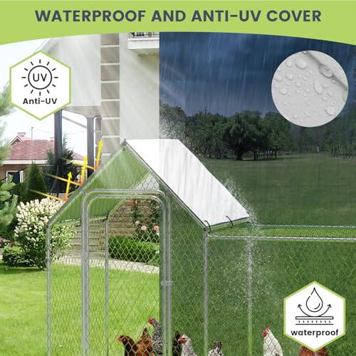 Large Metal Chicken Coop with Waterproof Cover S821600