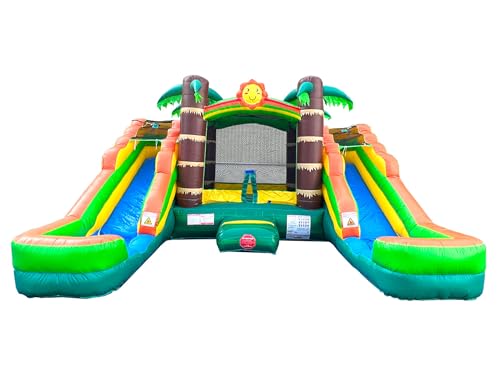 Tropical Inflatable Bounce House with Double Water Slides, 16.5 x 15 x 11 Foot A167