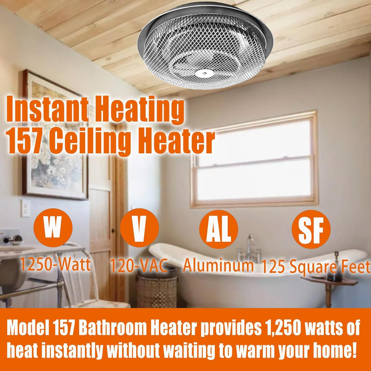 Bathroom Ceiling Heater, 1250W Instant Heat C99848