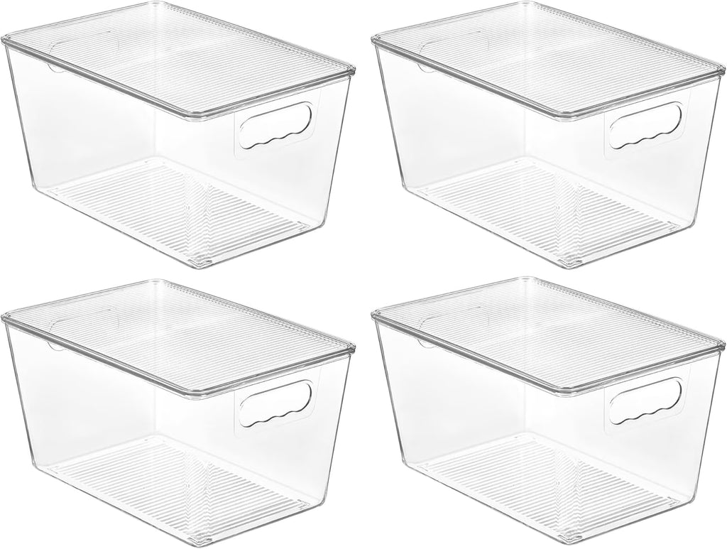 Clear Stackable Storage Bins with Lids, Large Plastic Containers with Handle H5967