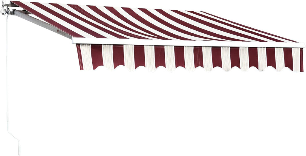 10x8 Feet Manual Retractable Patio Door Awning Outdoor Canopy Grey with White Stripes X51435
