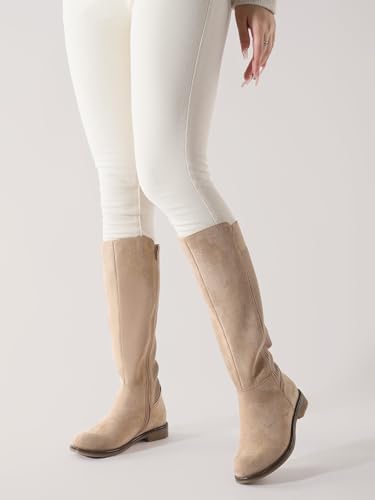 Knee High Boots Flat Low Heel Stretchy Round Toe with Side Zipper B976482