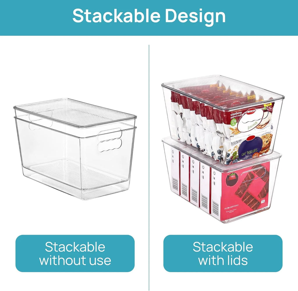 Clear Stackable Storage Bins with Lids, Large Plastic Containers with Handle H5967