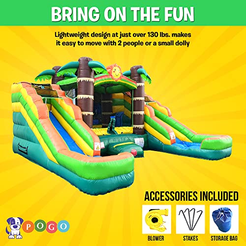 Tropical Inflatable Bounce House with Double Water Slides, 16.5 x 15 x 11 Foot A167
