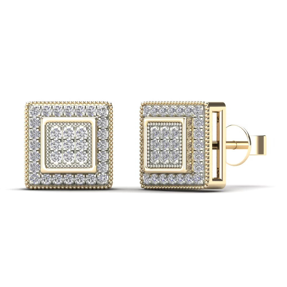 14K Yellow Gold Diamond Square Stud Earrings V80179